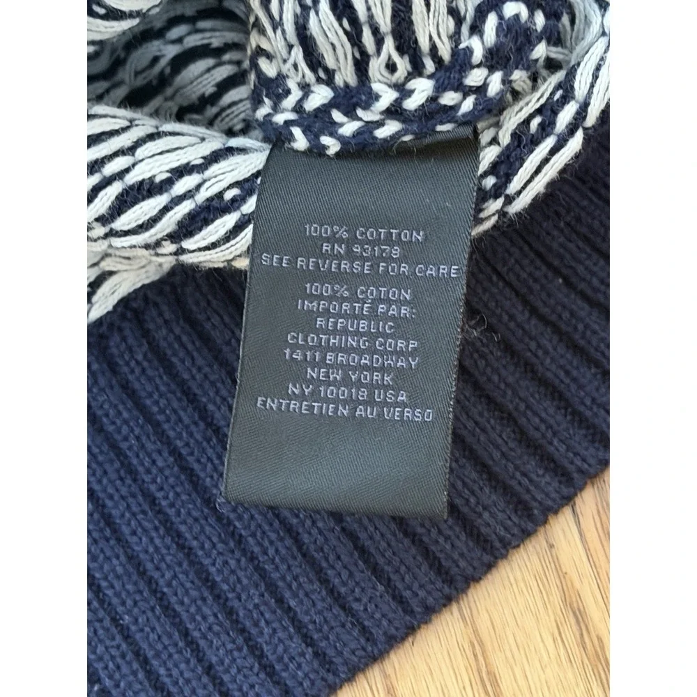 Magaschoni Men's Large Cotton Knit‎ Crewneck Sweater Navy Patterned Chunky Warm